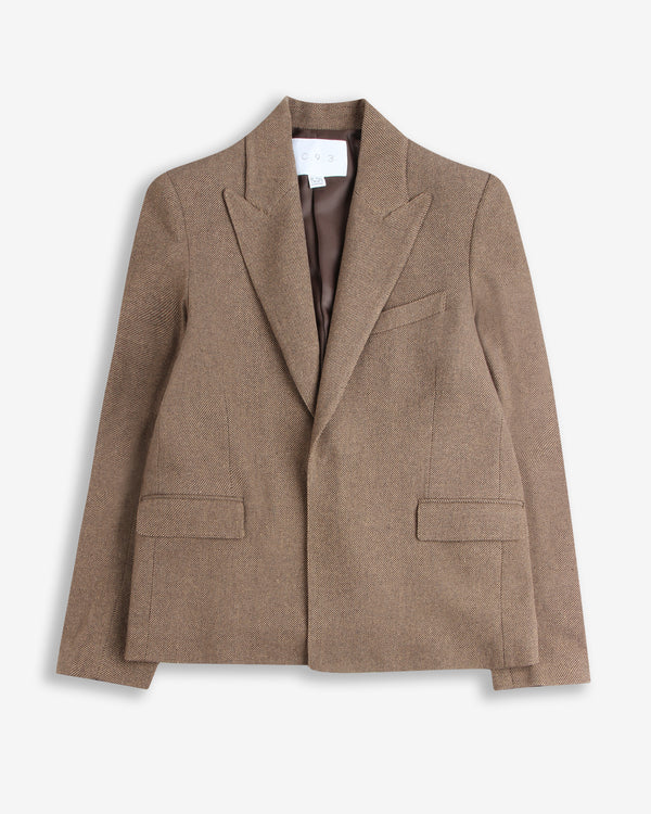 DOUBLE-BREASTED TWILL BLAZER CAMEL
