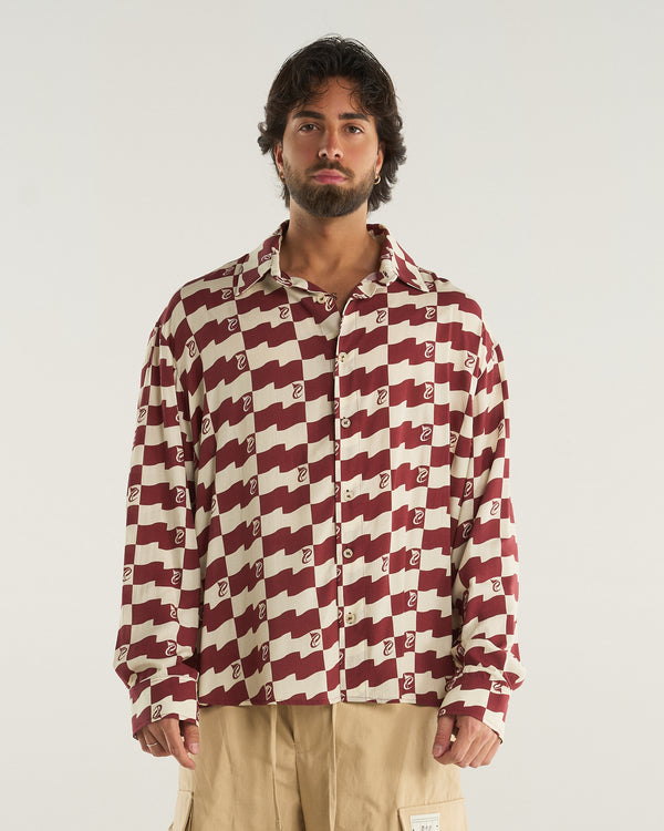 FLAG PRINT LONG-SLEEVED SHIRT BORDAUX
