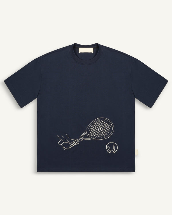 EMBROIDERED RACKET T-SHIRT BLUE NAVY