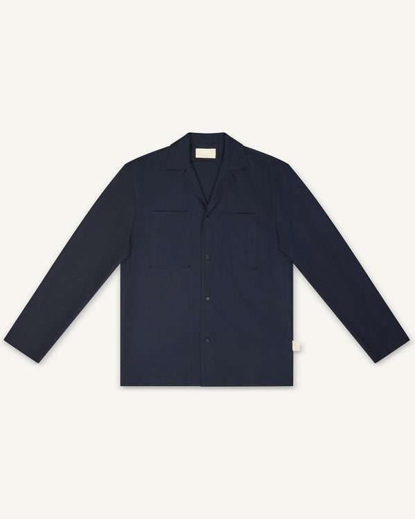 LONG-SLEEVED WOOL SHIRT BLUE NAVY