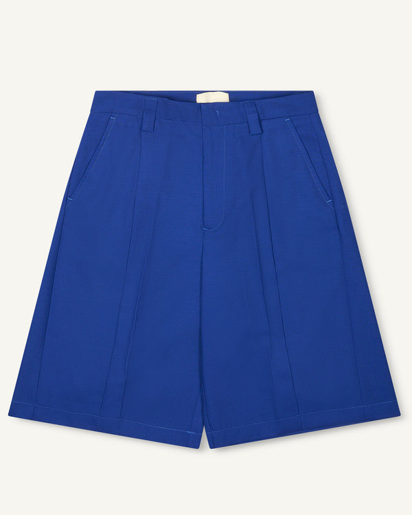 DOUBLE PLEATS SHORTS WOOL BLUE