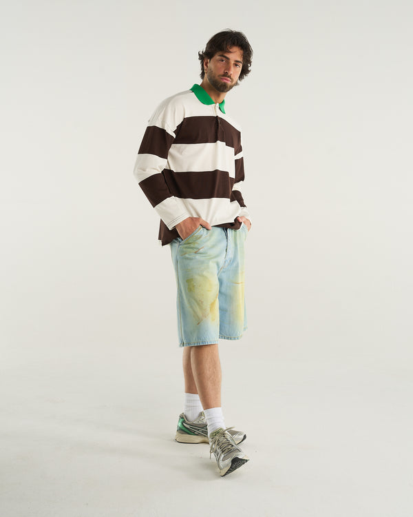 LONG-SLEEVED STRIPED POLO BROWN