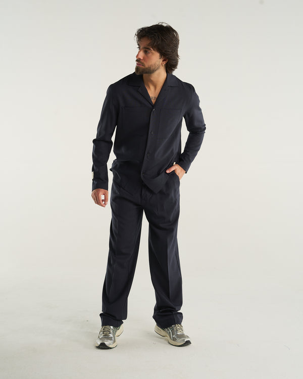 LONG-SLEEVED WOOL SHIRT BLUE NAVY