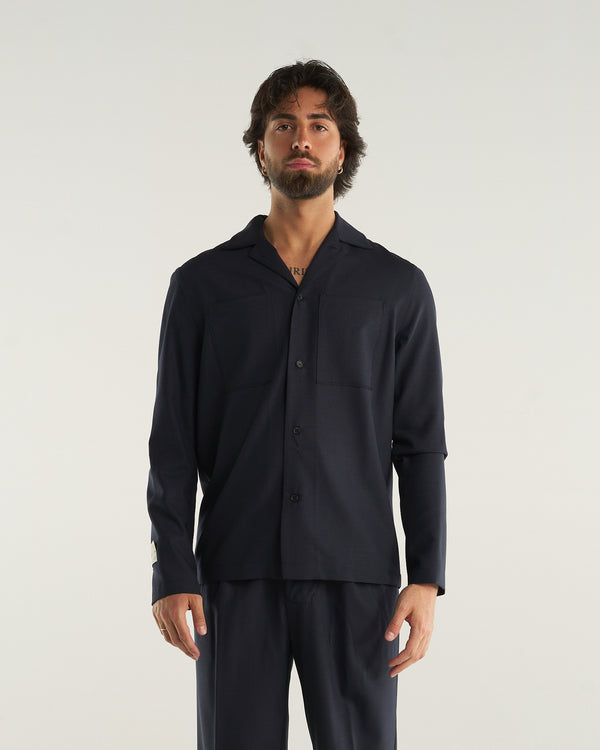 LONG-SLEEVED WOOL SHIRT BLUE NAVY