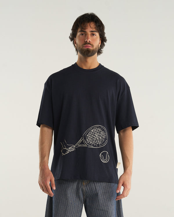 EMBROIDERED RACKET T-SHIRT BLUE NAVY