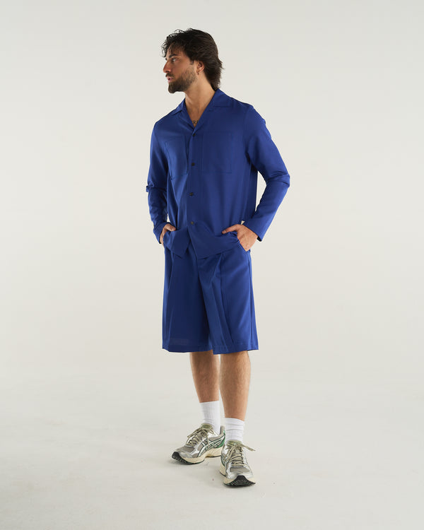 DOUBLE PLEATS SHORTS WOOL BLUE