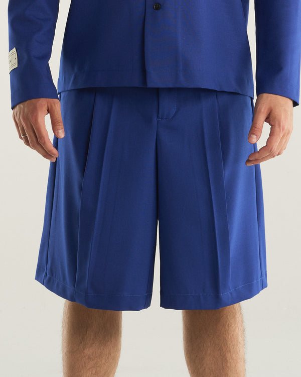 DOUBLE PLEATS SHORTS WOOL BLUE