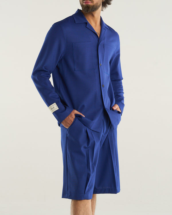 DOUBLE PLEATS SHORTS WOOL BLUE