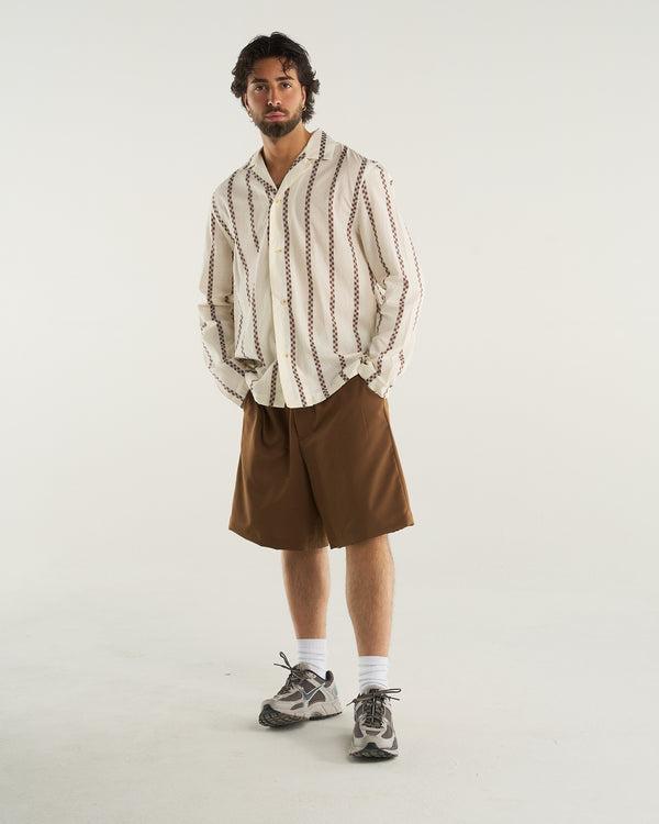 LONG-SLEEVED STRIPED SHIRT BROWN
