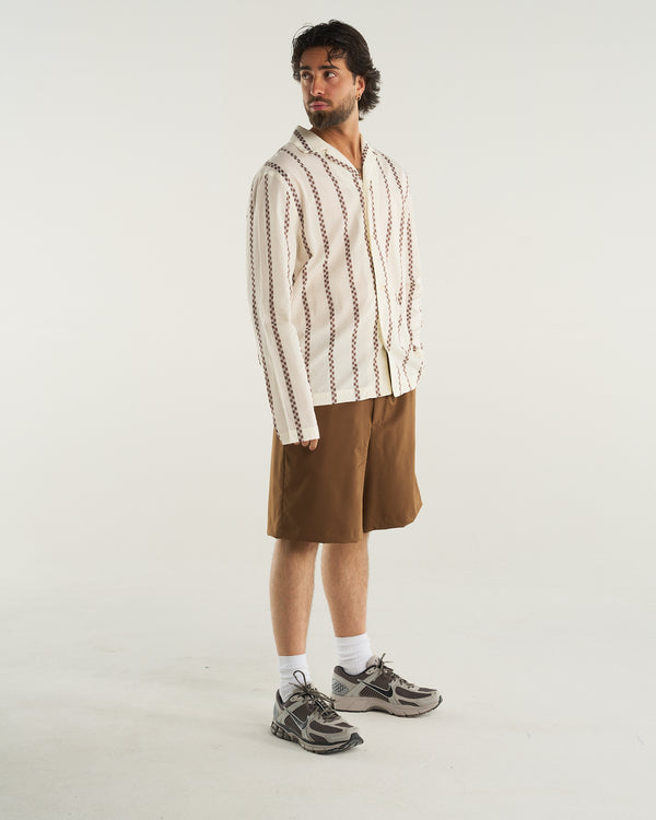 LONG-SLEEVED STRIPED SHIRT BROWN