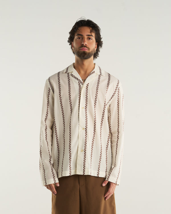 LONG-SLEEVED STRIPED SHIRT BROWN