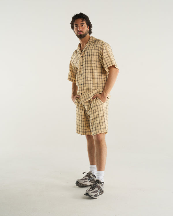 CHECKED SHORTS BEIGE