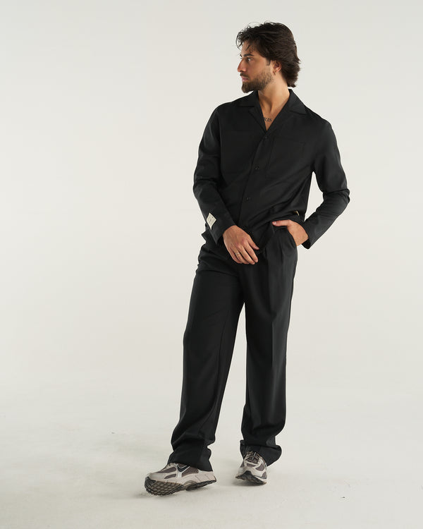 LONG-SLEEVED WOOL SHIRT BLACK